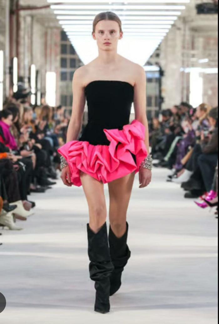 Alexandre Vauthier - Robe courte bustier velours & jupe Frou-frou rose T38 neuve