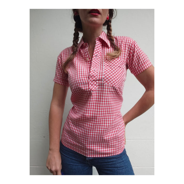 Blouse vichy manches courtes vintage 70's