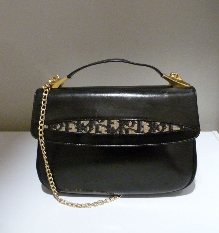 Sac à main Christian Dior "Two-Way" Vintage 70 Cuir & Toile Diorissimo