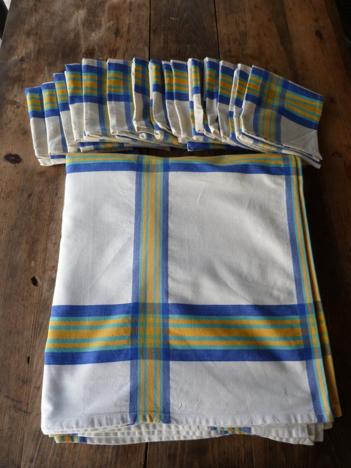 Grande nappe + 15 serviettes Oyala ancêtre de Tissage de Luz vintage 80