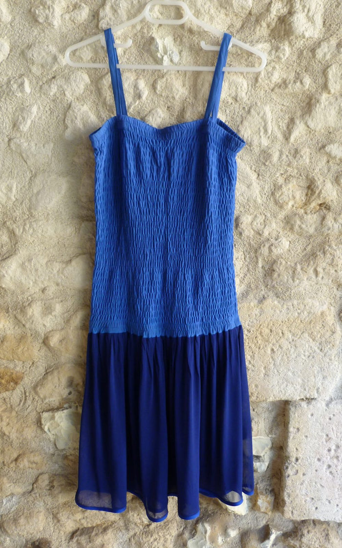 Robe vintage YSL Rive Gauche (1978-1983) buste smocké bicolore 38/m