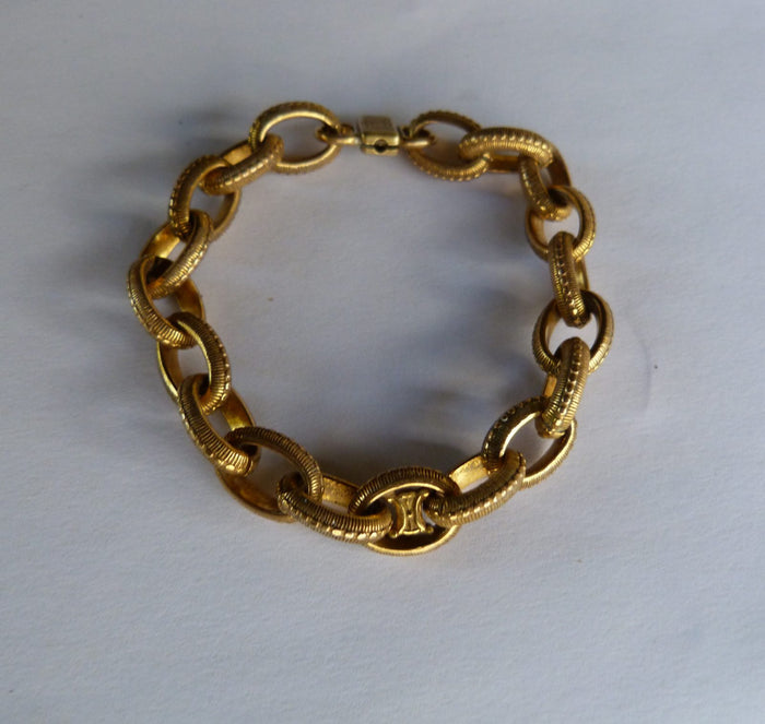 bracelet gourmette vintage CELINE triomphe c1988-1992 laiton doré écrin d'origin