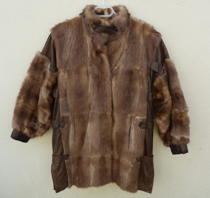 Manteau 3/4 vintage 80s fourrure de renard et cuir - Richard Stenker