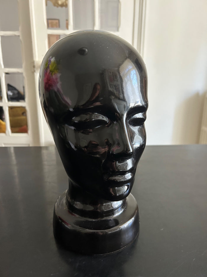 tête en céramique noire années 80