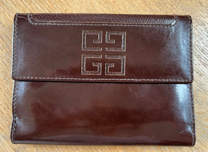 Portefeuille en cuir marron Givenchy années 70