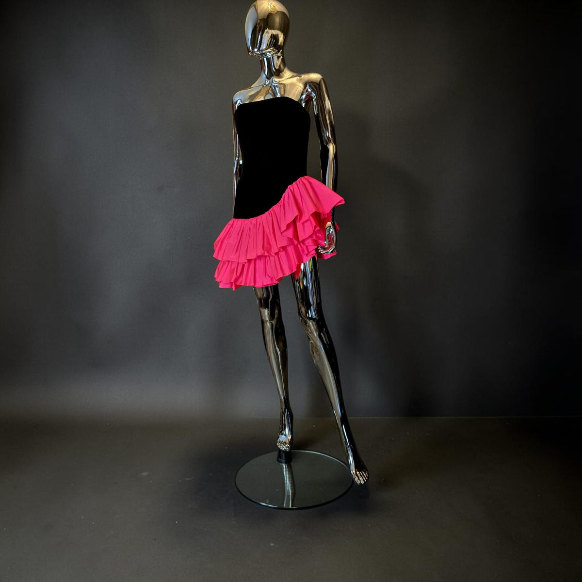 Alexandre Vauthier - Robe courte bustier velours & jupe Frou-frou rose T38 neuve