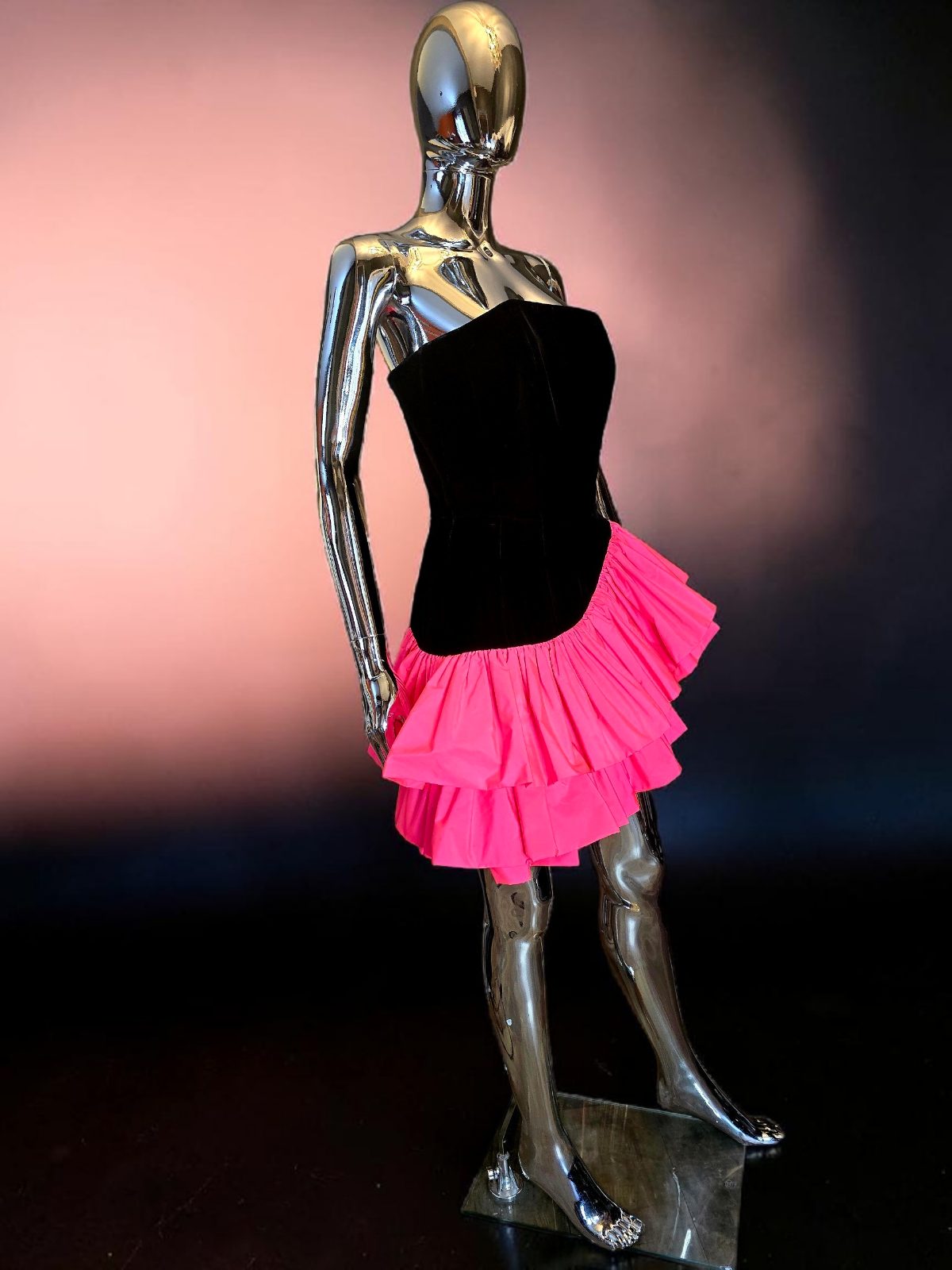 Alexandre Vauthier - Robe courte bustier velours & jupe Frou-frou rose T38 neuve