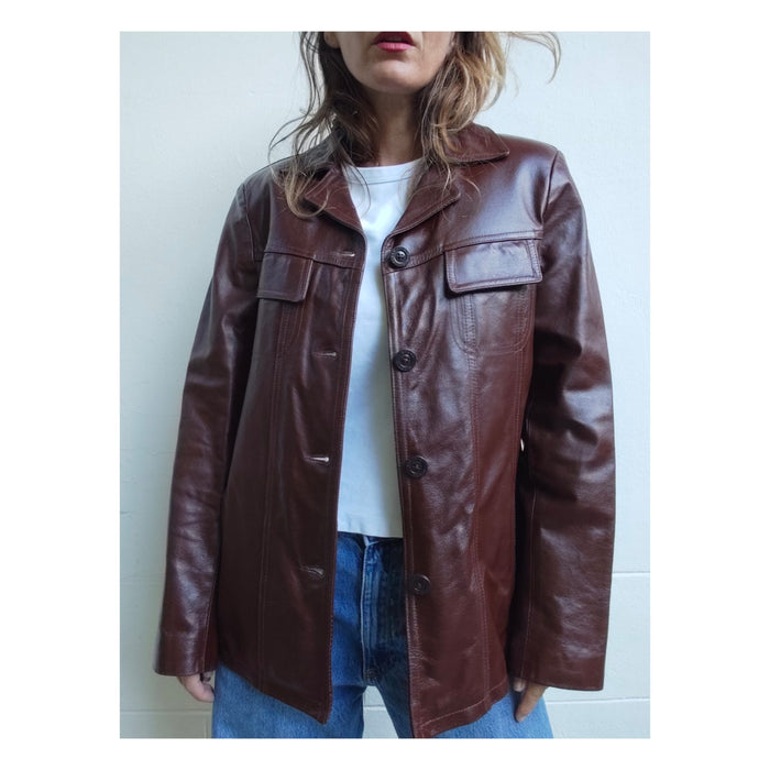 Veste en cuir marron vintage 70's
