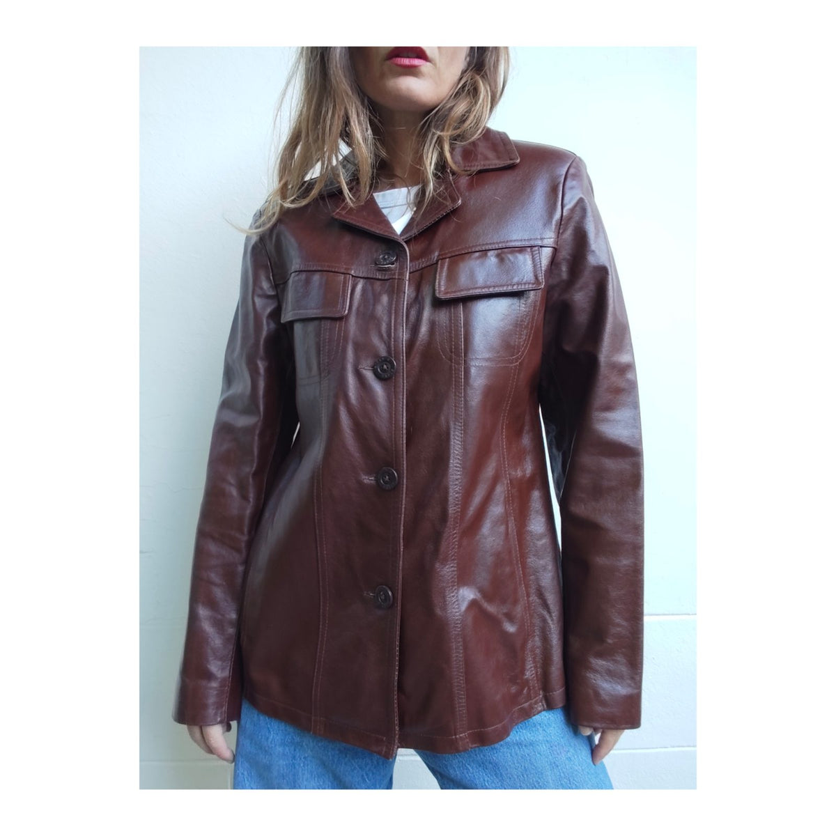 Veste en cuir marron vintage 70's