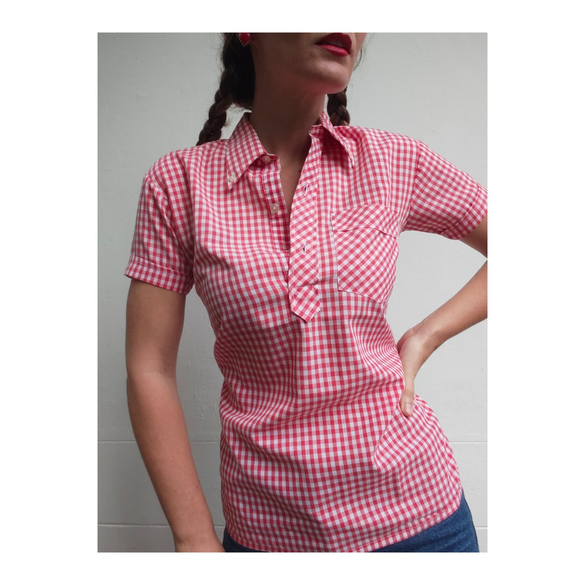 Blouse vichy manches courtes vintage 70's