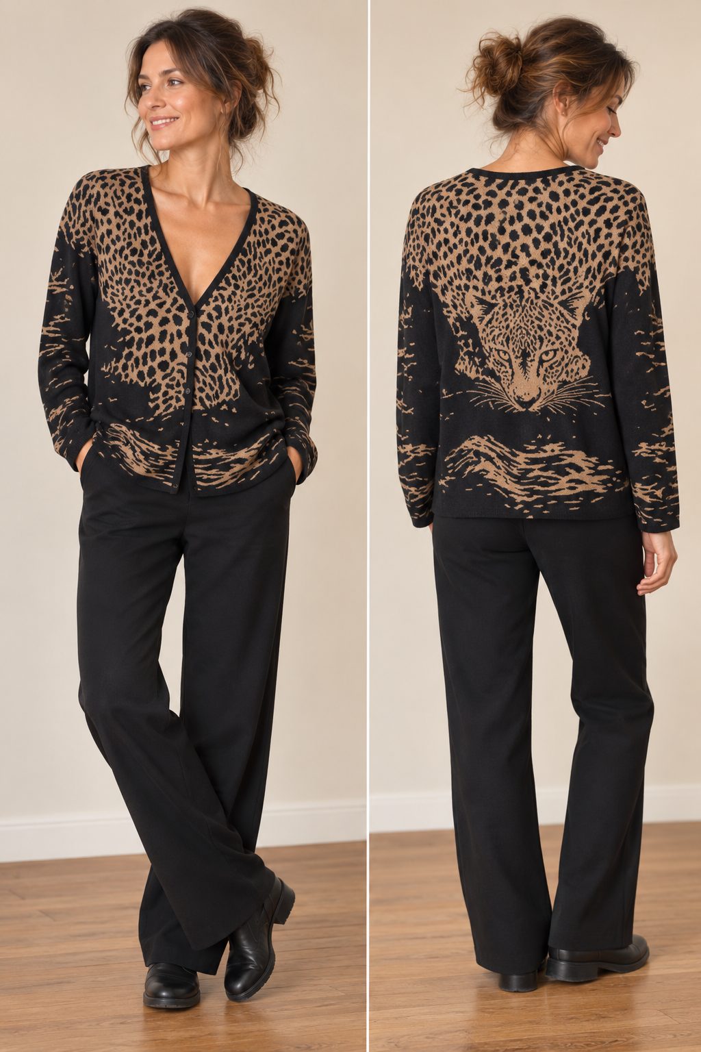 robe en maille jacquard sans manche  avec cardigan assorti manches longues