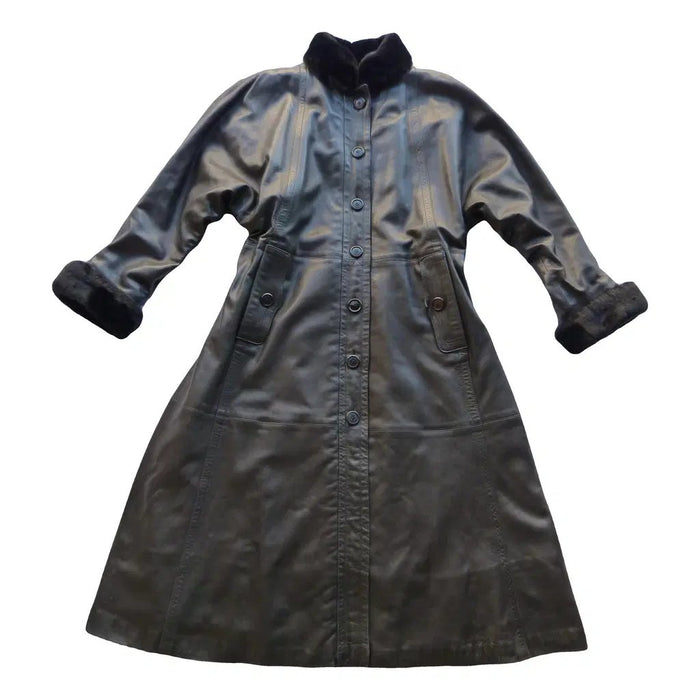 Manteau long vintage 80 Yves Saint Laurent Fourrures Cuir d'agneau Fourrure