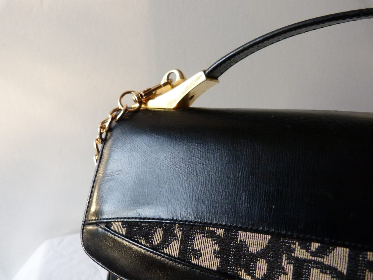 Sac à main Christian Dior "Two-Way" Vintage 70 Cuir & Toile Diorissimo