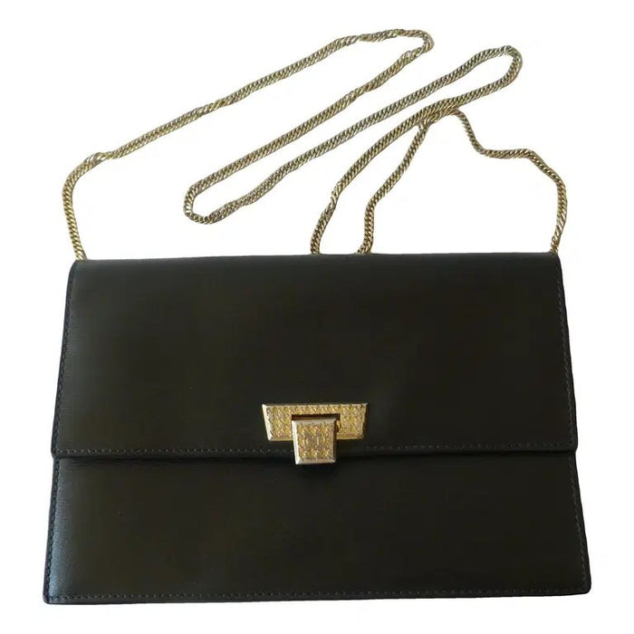 sac bandoulière Christian Dior vintage 70/80 cuir noir métal doré