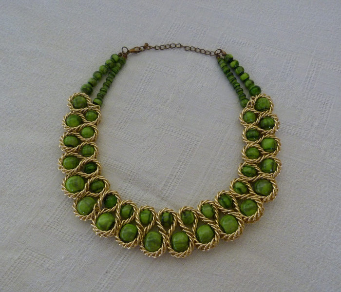 sublime collier plastron vintage années 50/60 véritable pâte de verre Atisanale