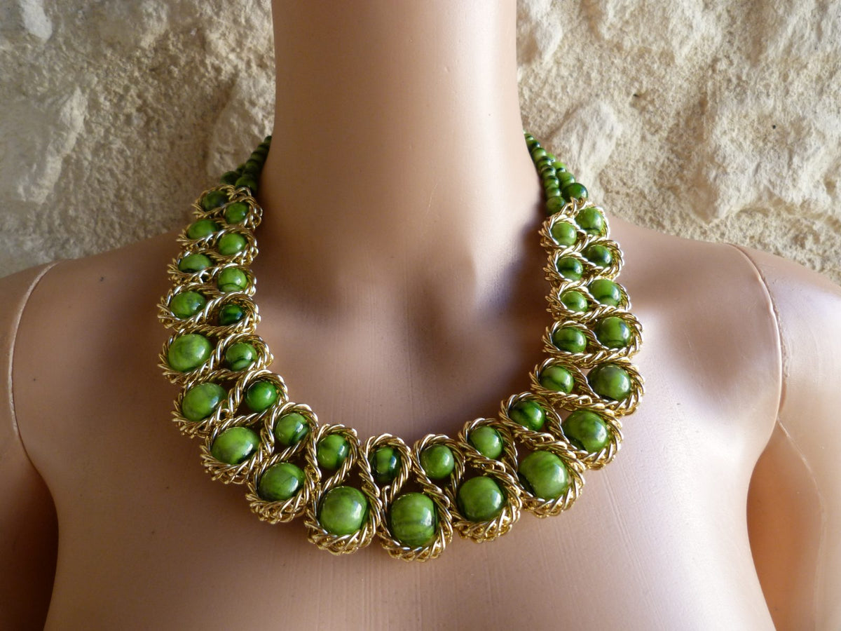 sublime collier plastron vintage années 50/60 véritable pâte de verre Atisanale