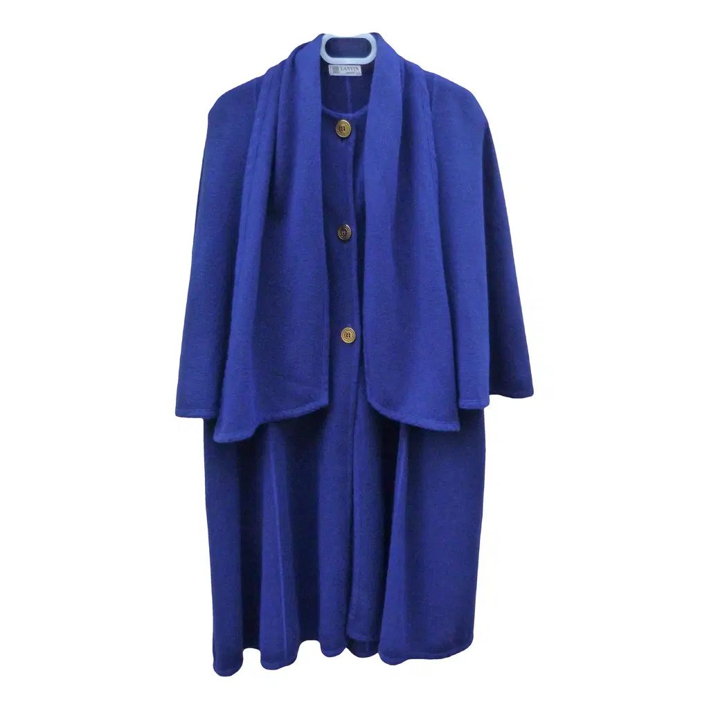 manteau cape longue vintage LANVIN années 1980 laine bleu