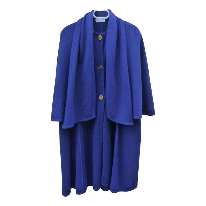 manteau cape longue vintage LANVIN années 1980 laine bleu