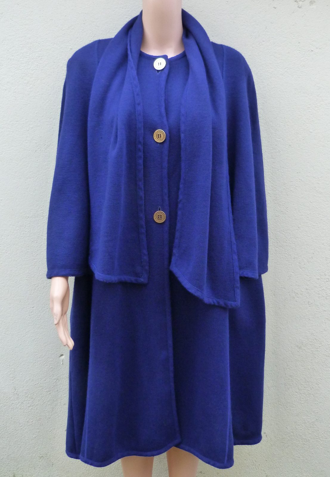 manteau cape longue vintage LANVIN années 1980 laine bleu