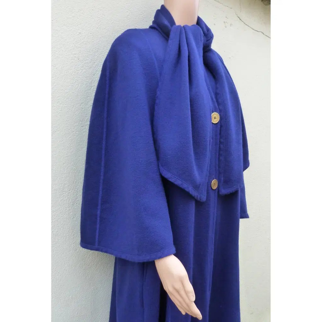 manteau cape longue vintage LANVIN années 1980 laine bleu