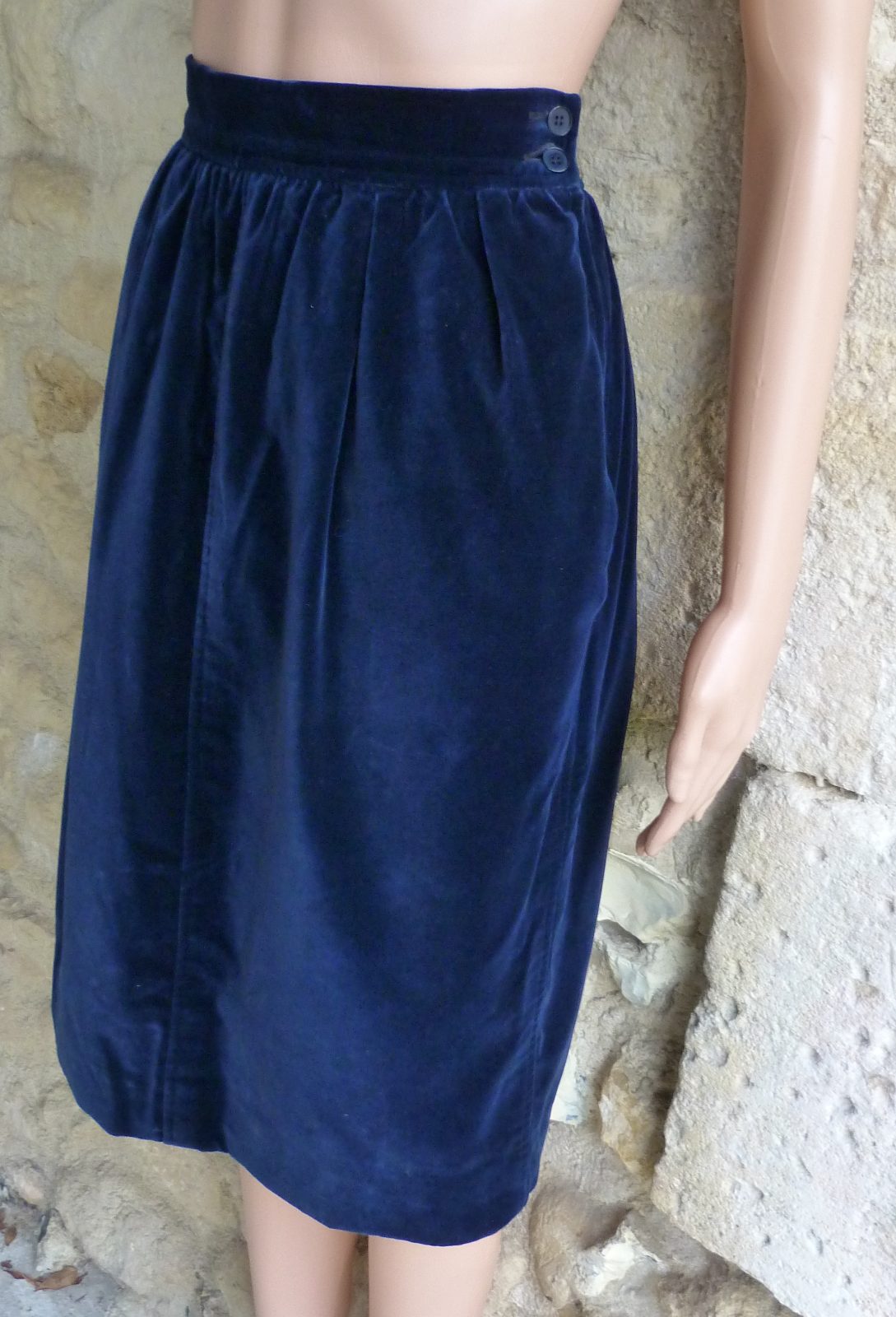 jupe midi 70/80 Yves Saint Laurent rive gauche velours bleu nuit 34/36