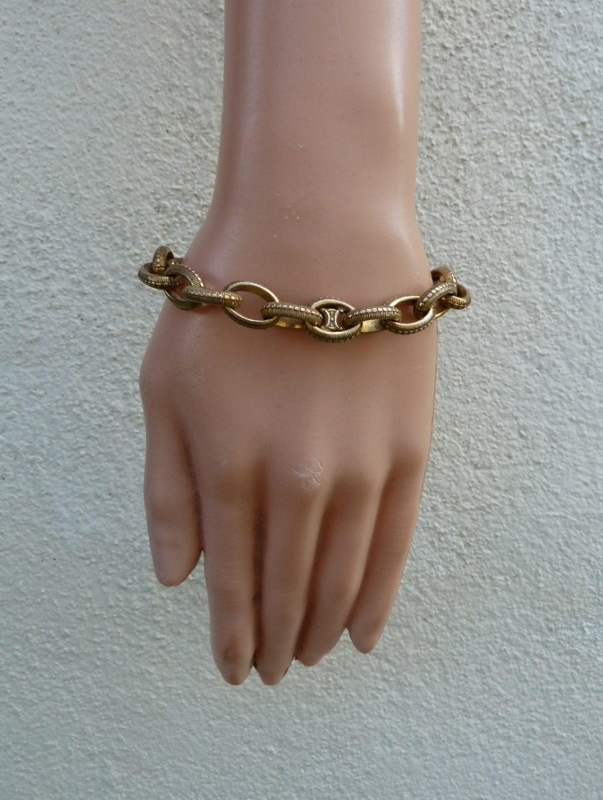 bracelet gourmette vintage CELINE triomphe c1988-1992 laiton doré écrin d'origin