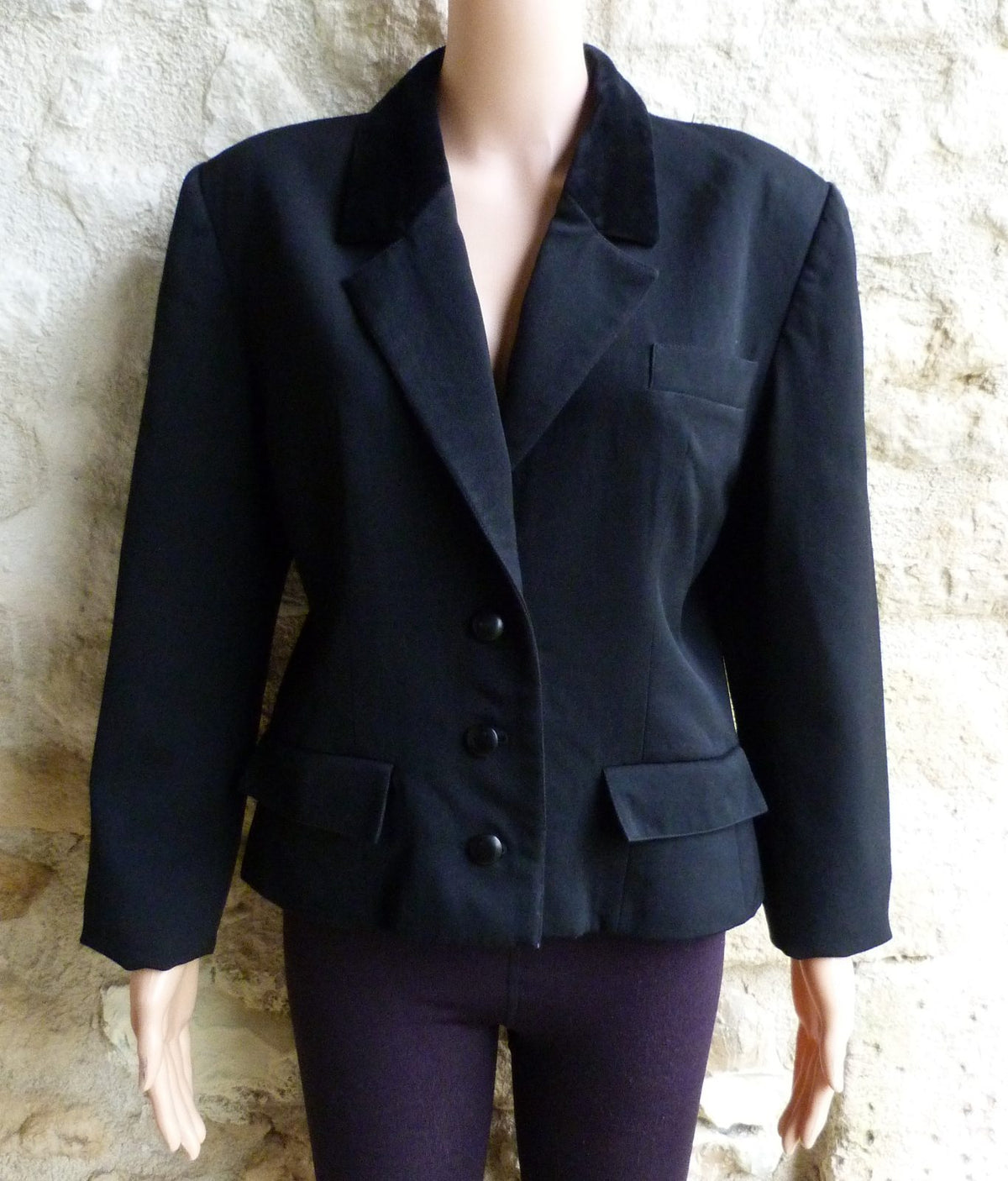 veste courte vintage 80s Christian Dior en laine et col velours 38/40