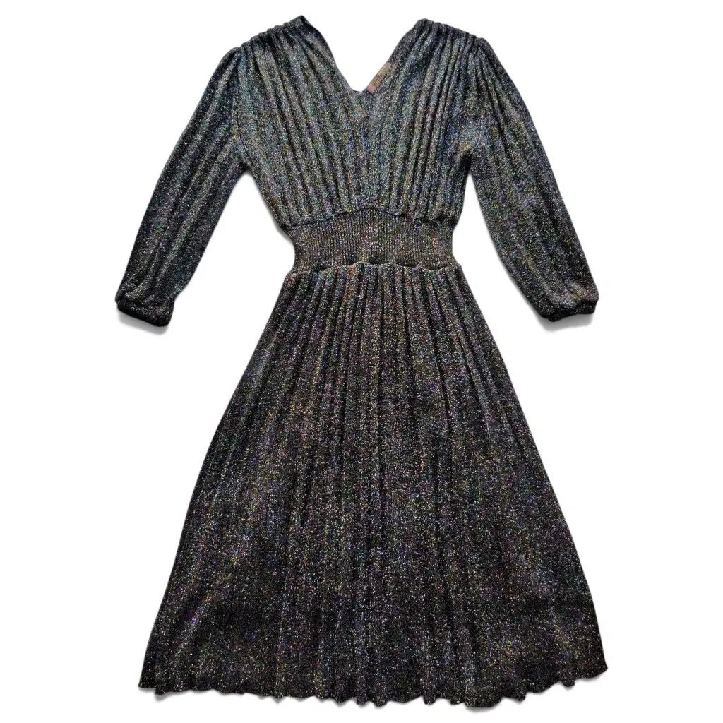robe midi vintage 70s plissée lurex lainage – Tricot Maria Majorque 36/38