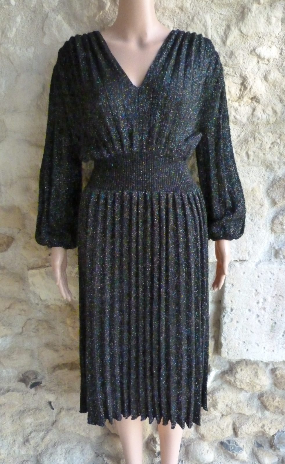 robe midi vintage 70s plissée lurex lainage – Tricot Maria Majorque 36/38