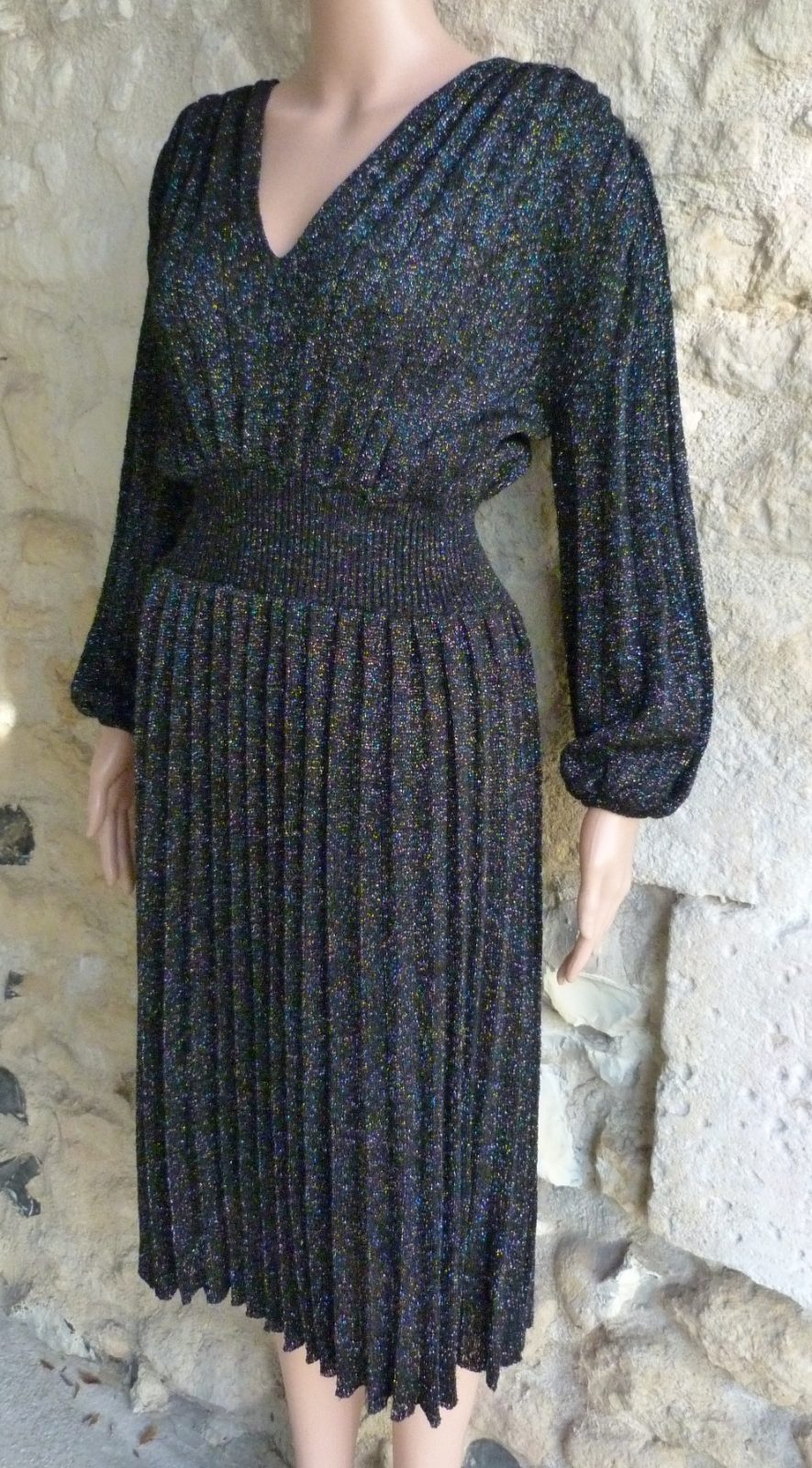 robe midi vintage 70s plissée lurex lainage – Tricot Maria Majorque 36/38