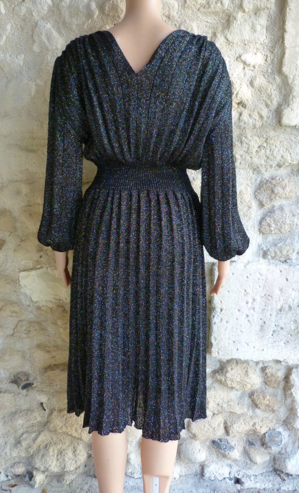 robe midi vintage 70s plissée lurex lainage – Tricot Maria Majorque 36/38