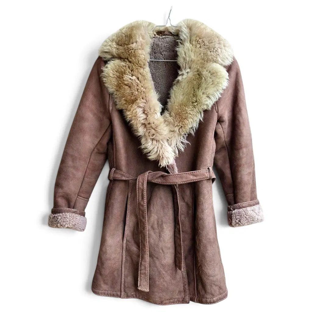Manteau vintage 70s jacques jekel en peau lainée made in france marron chocolat