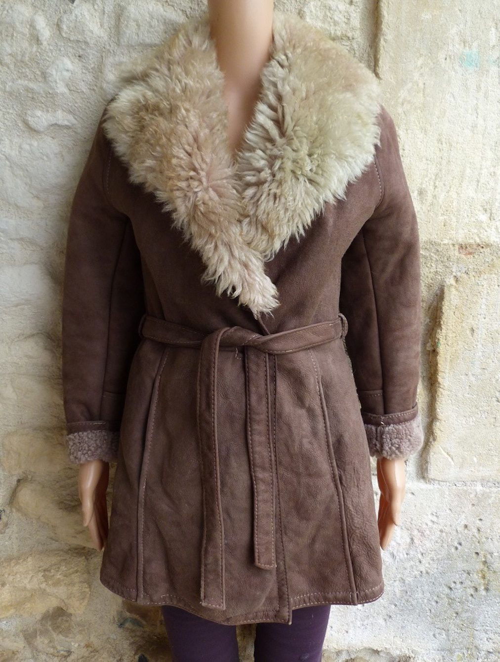 Manteau vintage 70s jacques jekel en peau lainée made in france marron chocolat