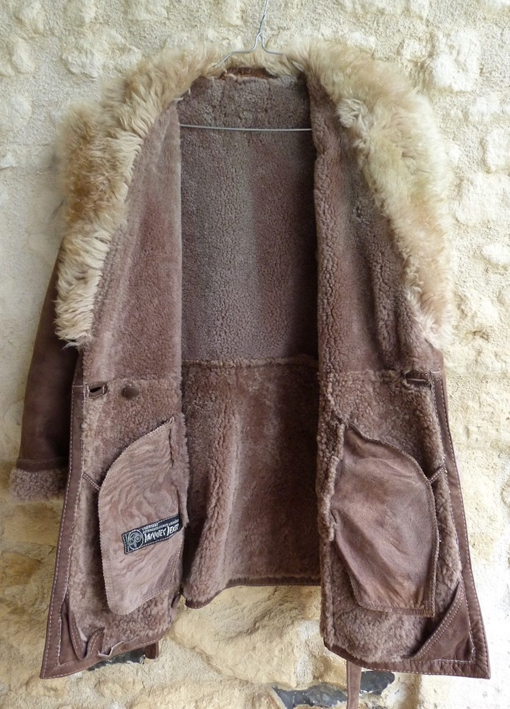 Manteau vintage 70s jacques jekel en peau lainée made in france marron chocolat