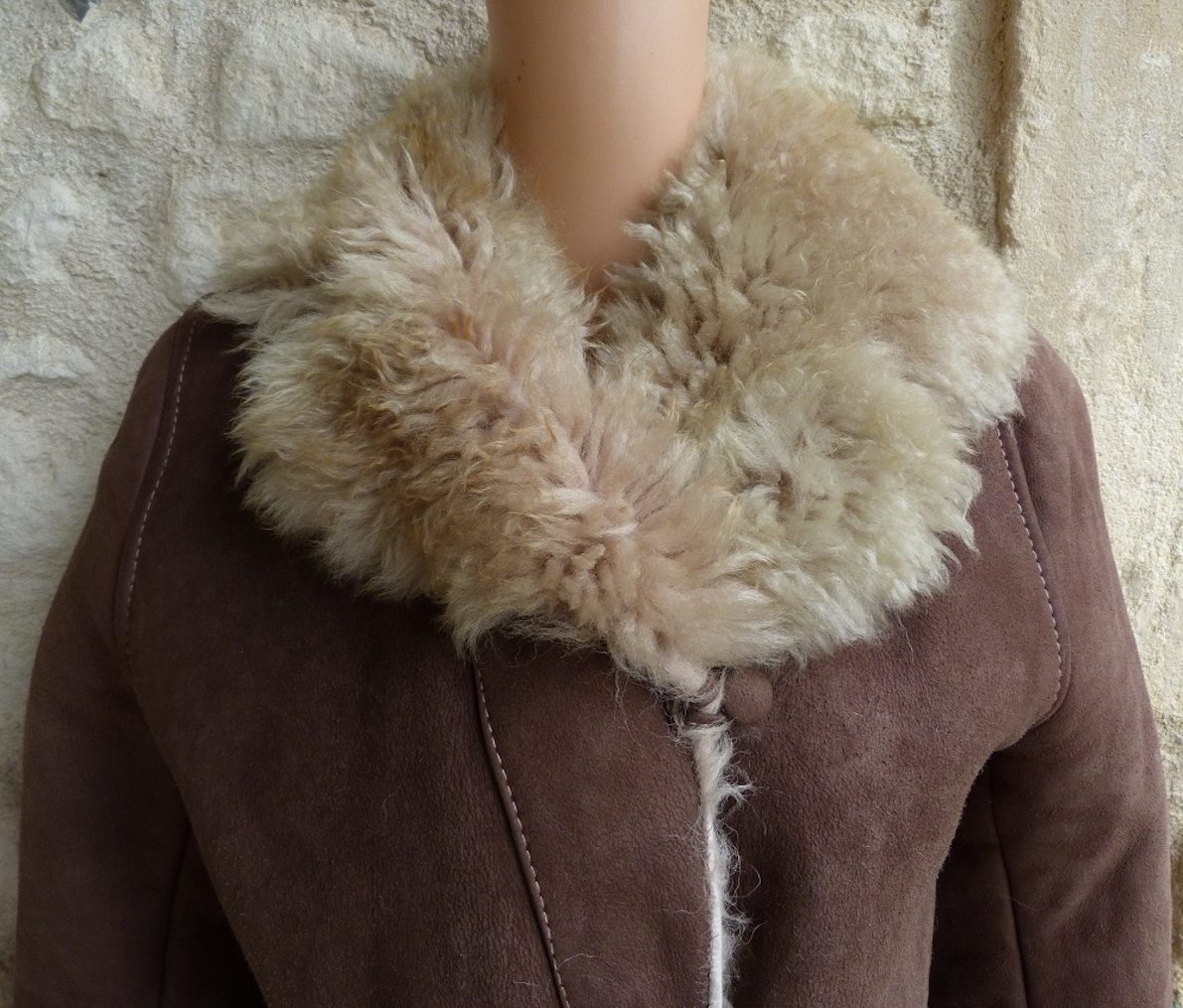Manteau vintage 70s jacques jekel en peau lainée made in france marron chocolat