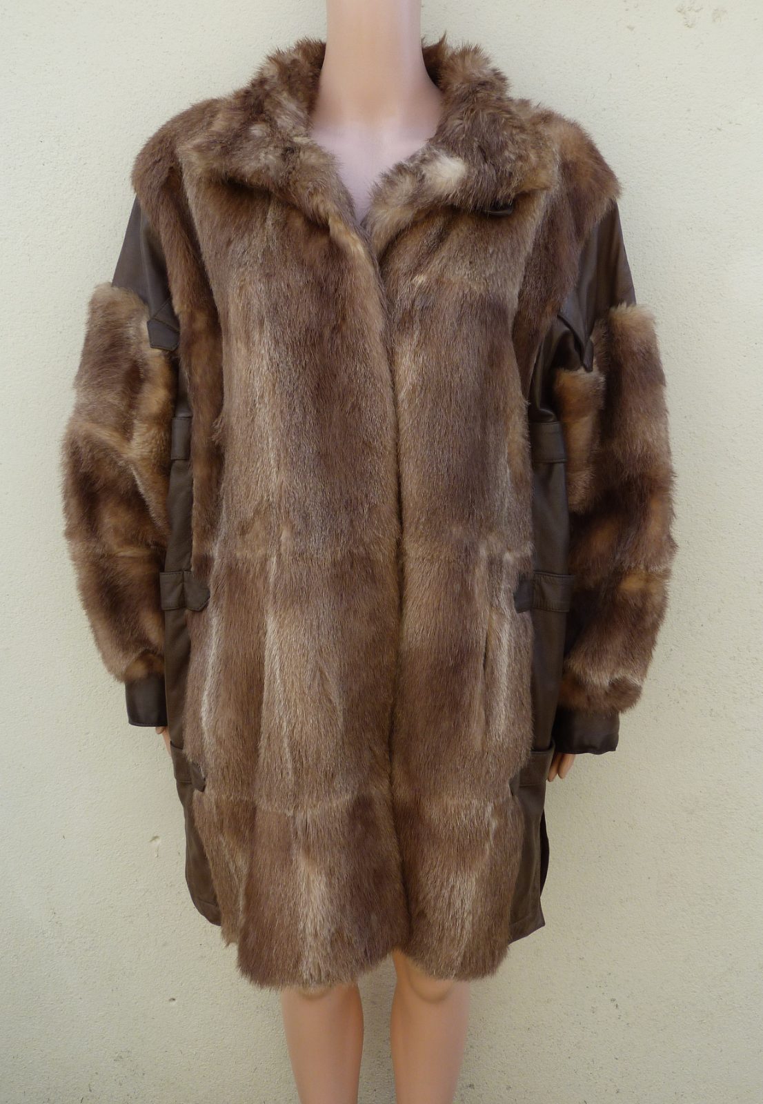 Manteau 3/4 vintage 80s fourrure de renard et cuir - Richard Stenker