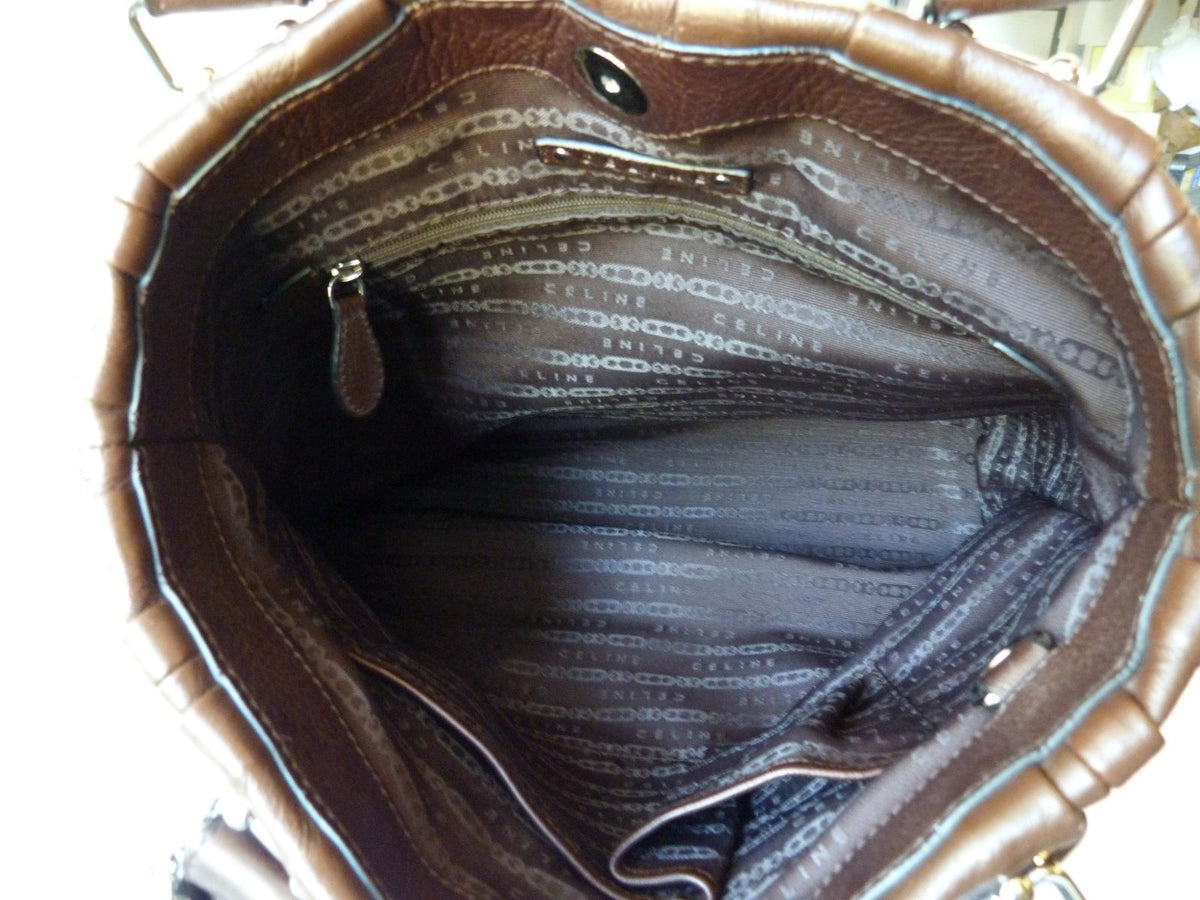 Grand sac CELINE modèle Pillow cuir marron années 2000
