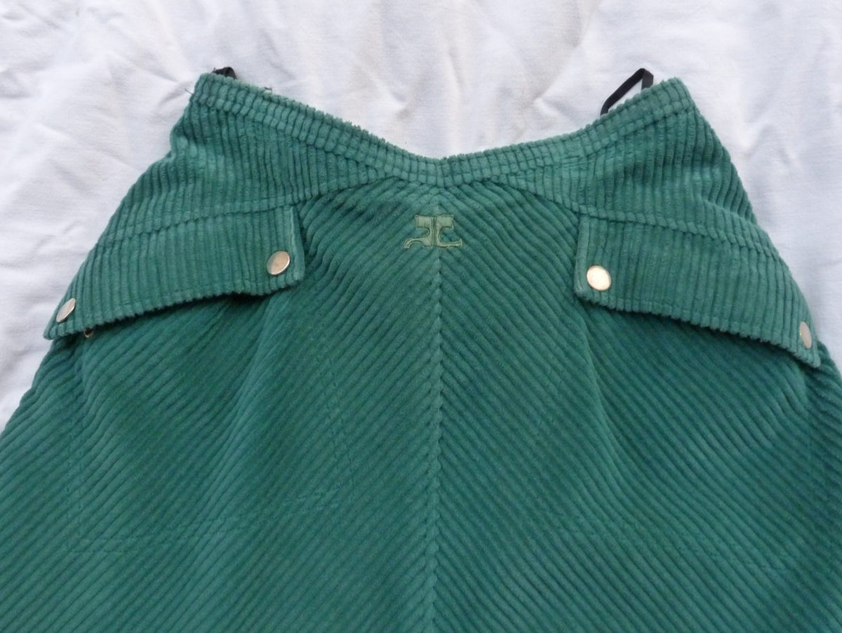 jupe trapèse vintage 70 Courrèges velours côtelé vert émeraude XS
