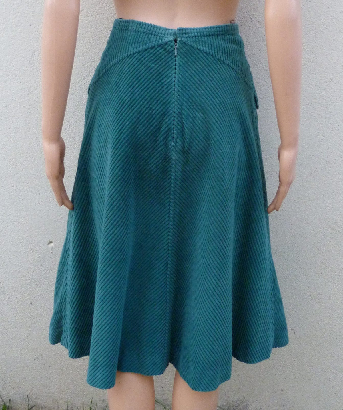 jupe trapèse vintage 70 Courrèges velours côtelé vert émeraude XS