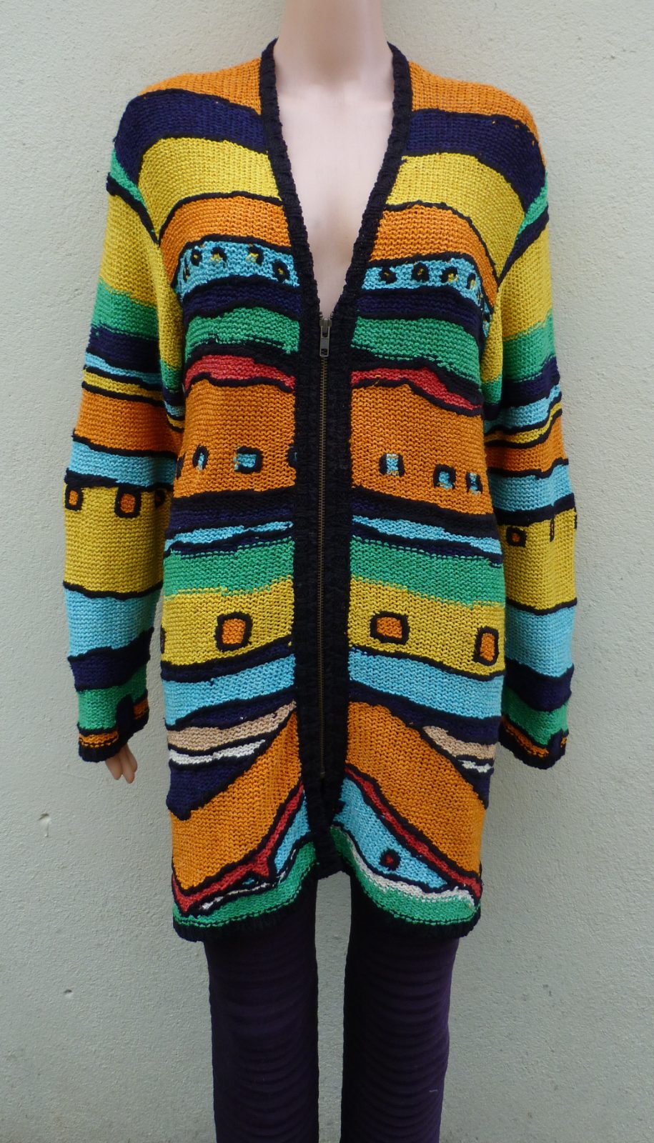 Rare gilet long vintage 1989 soie sonia rykiel style tricot main 38/40