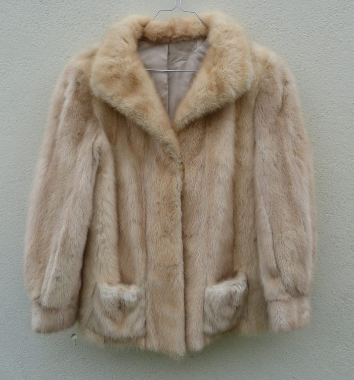 Veste en vison véritable pleine peau écru / pastel vintage 70s tS