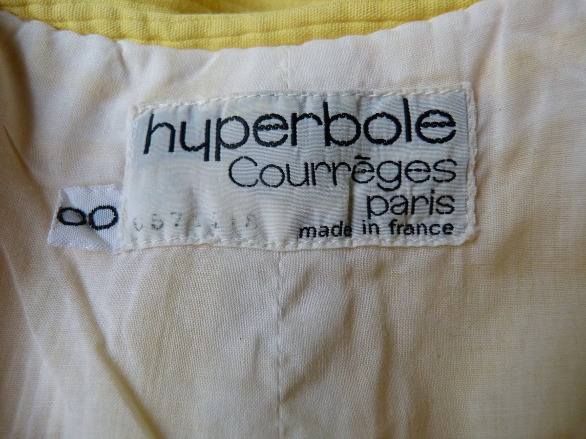 robe vintage Courrèges ligne hyperbole années 70 jaune 32/34 maxi