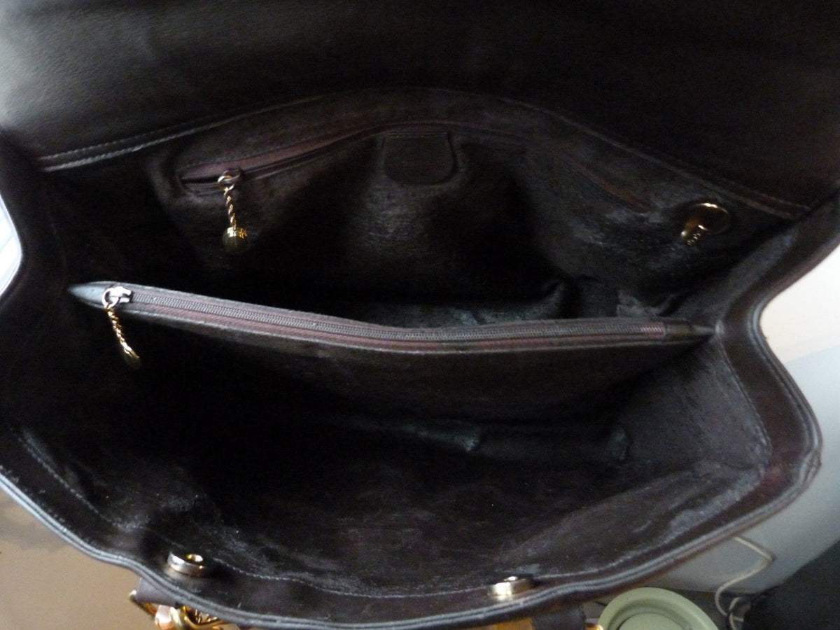 grand sac vintage 90 Gucci bamboo 2 way en cuir marron