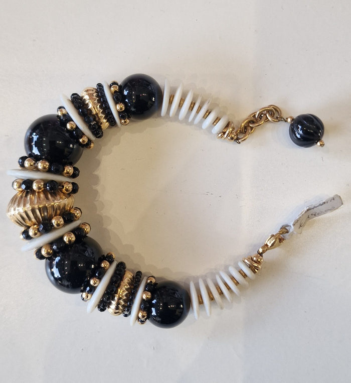 Bracelet Créateur en Pierres Naturelles – Onyx Noir, Agate & Nacre Blanche