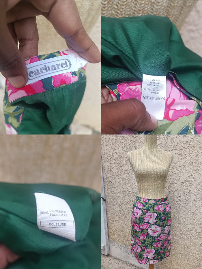 Jupe droite Cacharel vintage à motif floral pavots Fabriquée en France Taille m