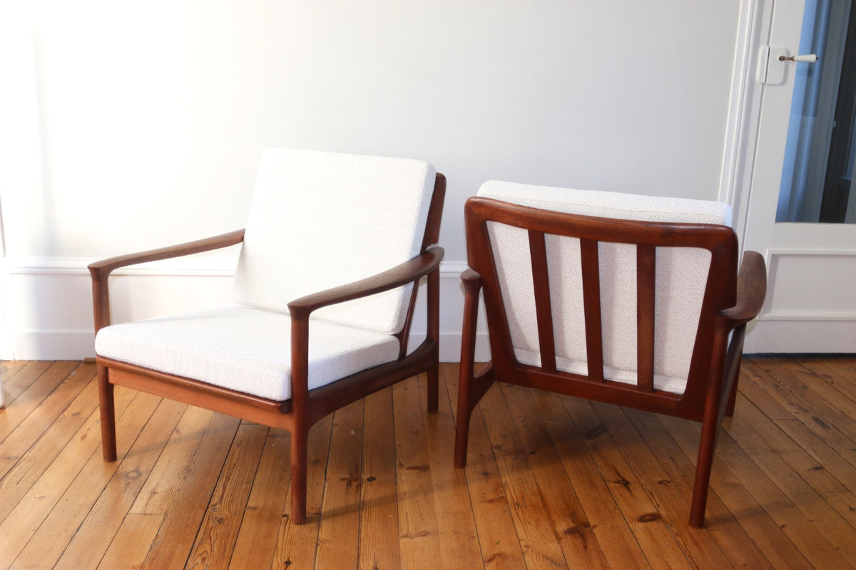 Paire de fauteuils scandinaves vintage teck 1960