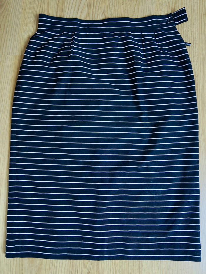 Jupe droite rayée noir et blanc en coton damassé Yves Saint Laurent Variation