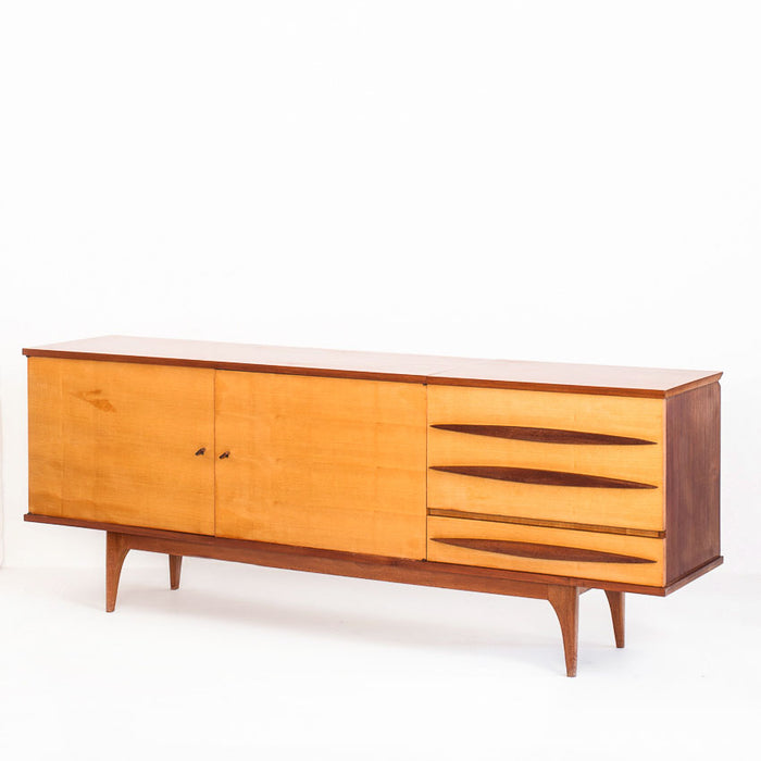 Buffet - enfilade vintage en deux tons de bois - France, années 1960     Buf