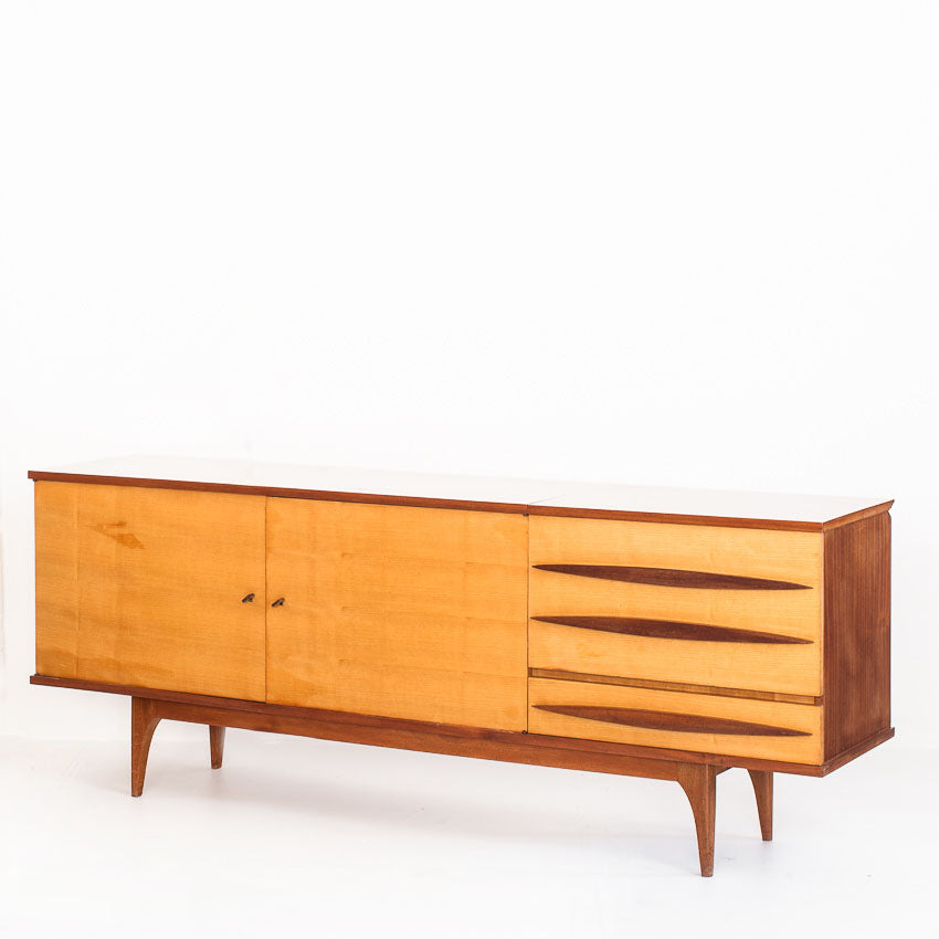 Buffet - enfilade vintage en deux tons de bois - France, années 1960     Buf