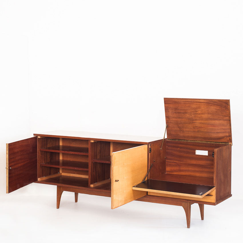 Buffet - enfilade vintage en deux tons de bois - France, années 1960     Buf